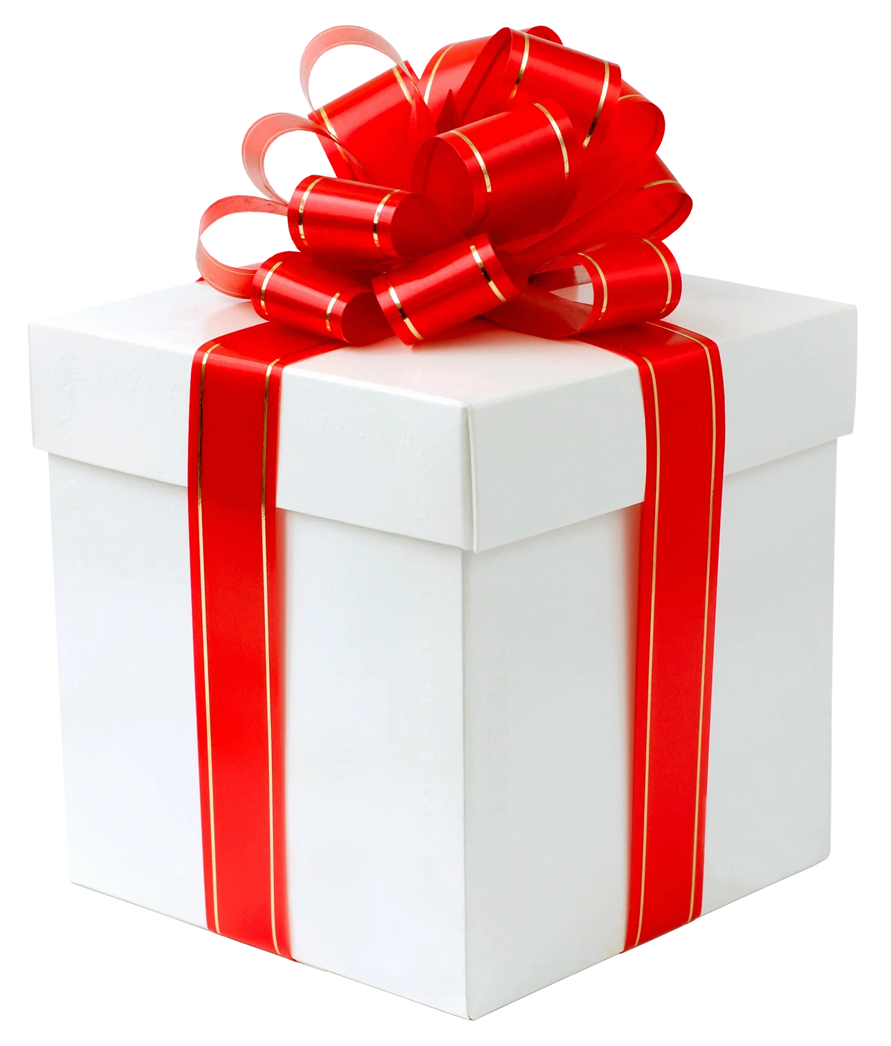 Elegant White Gift Box with Scarlet Ribbon Bow Clipart Design