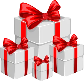 Elegantly Wrapped Gift Boxes Clipart with Striking Red Ribbons and Bows