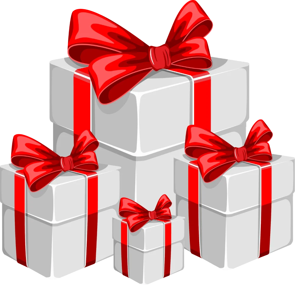 Elegantly Wrapped Gift Boxes Clipart with Striking Red Ribbons and Bows