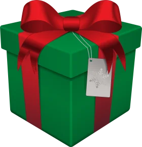 Festive Green and Red Christmas Present Clipart with Elegant Bow and Gift Tag