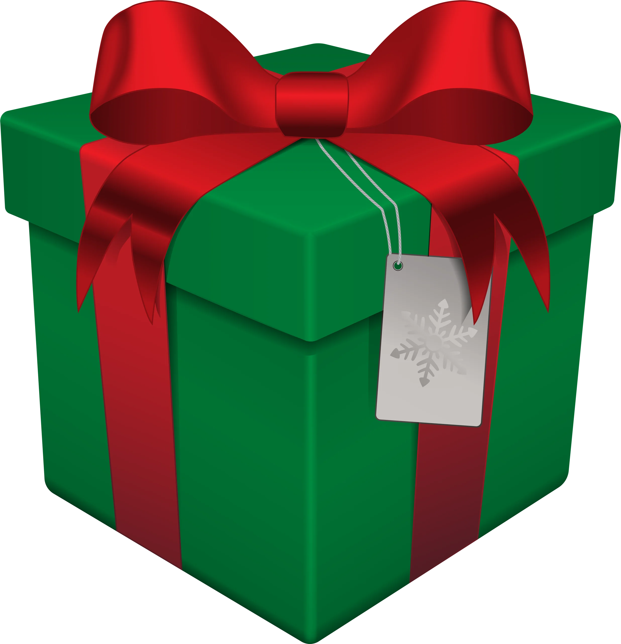 Festive Green and Red Christmas Present Clipart with Elegant Bow and Gift Tag