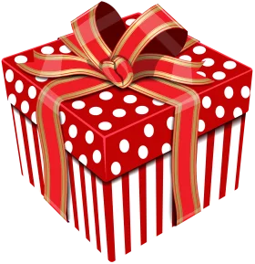 Festive Red and White Polka Dot Gift Box Clipart with Elegant Ribbon Bow