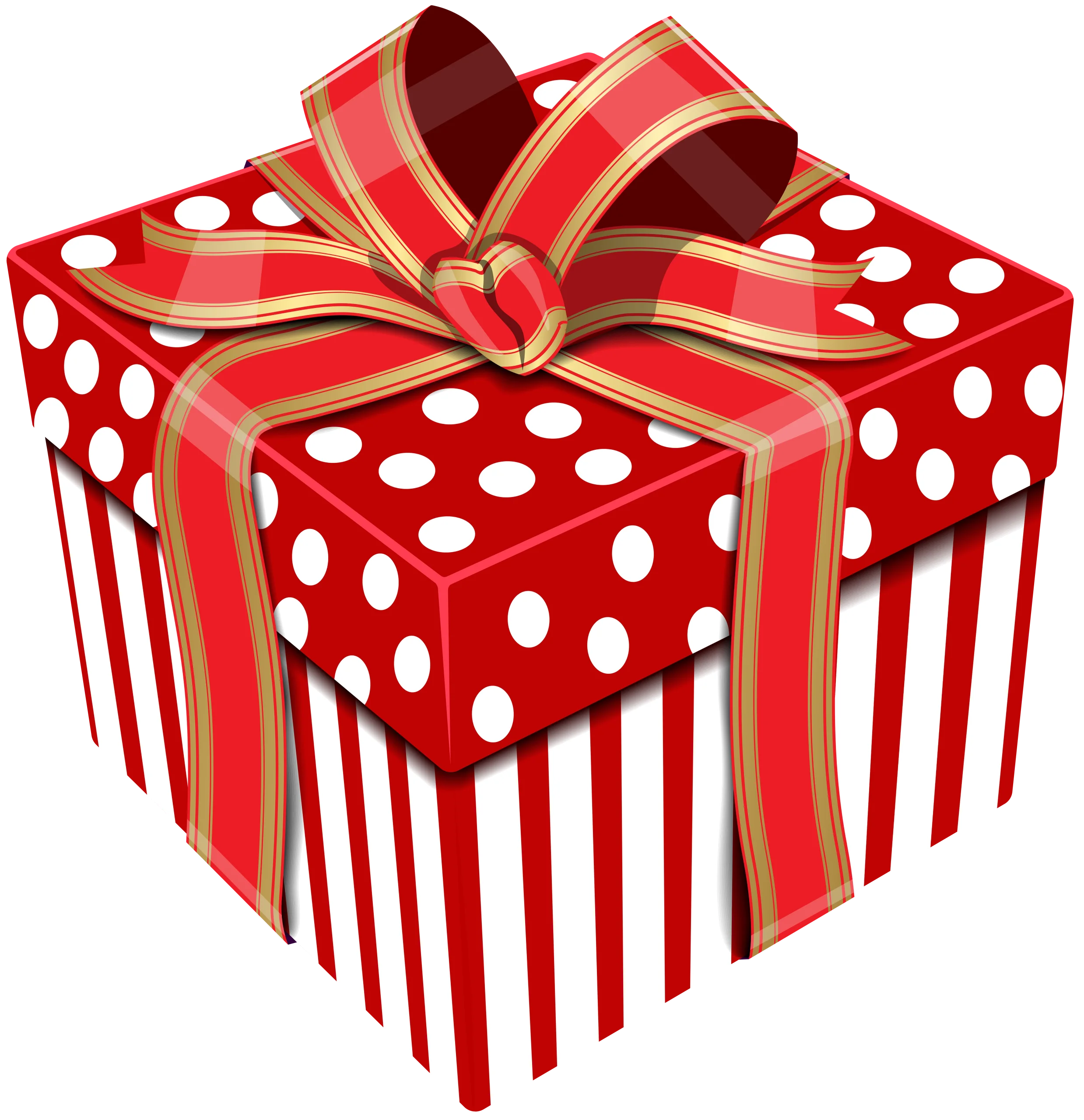 Festive Red and White Polka Dot Gift Box Clipart with Elegant Ribbon Bow