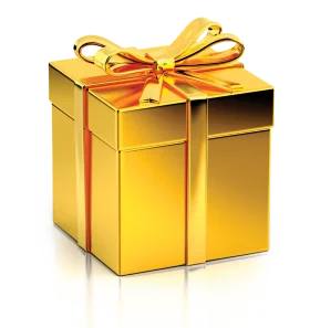 Luxurious Golden Gift Box with Elegant Ribbon Clipart Illustration