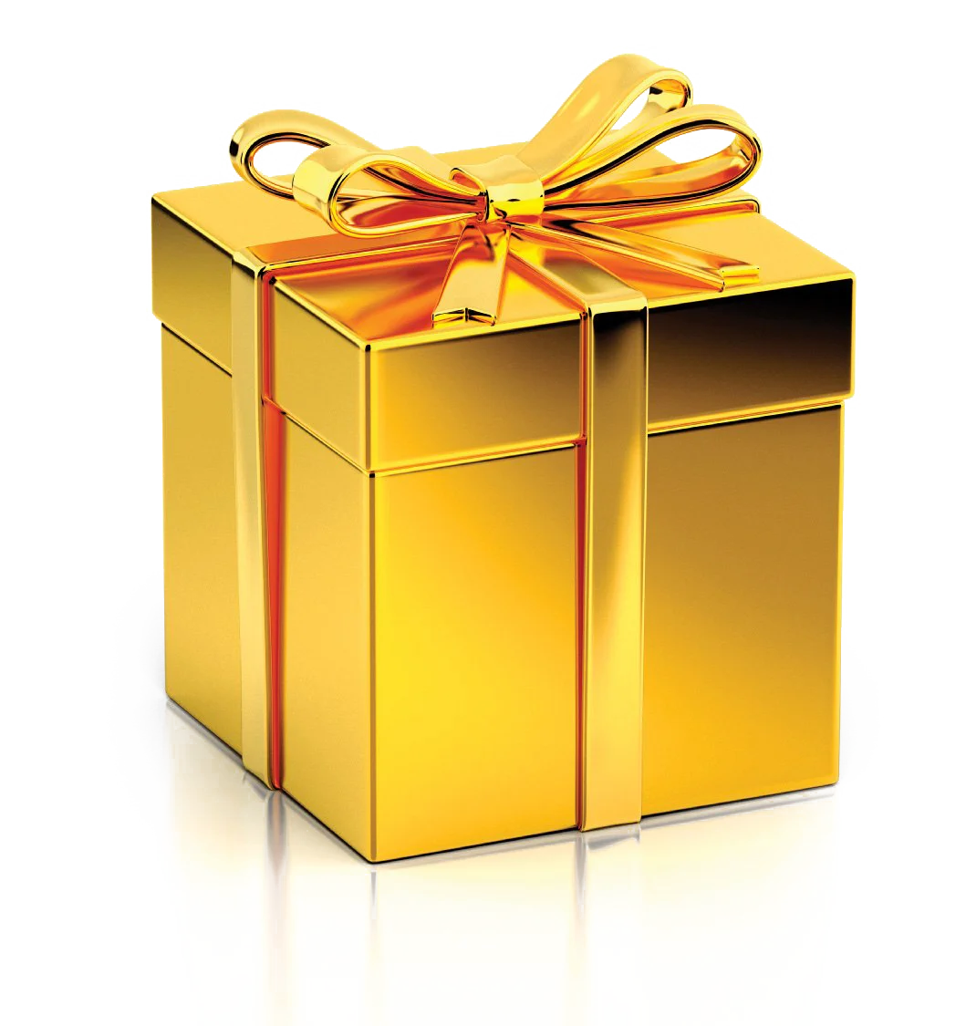 Luxurious Golden Gift Box with Elegant Ribbon Clipart Illustration