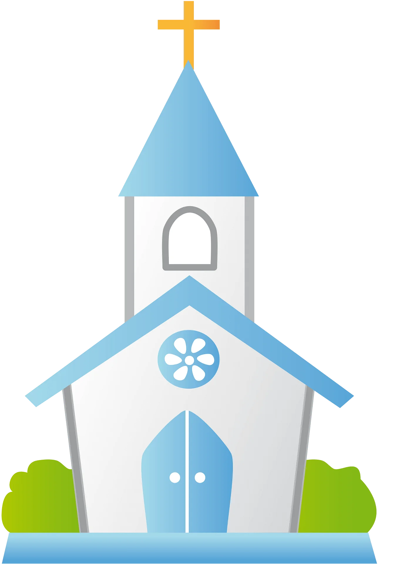 Serene Blue and White Country Church Clipart with Gentle Architectural Details
