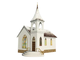 Serene White Country Church Clipart with Elegant Architectural Details