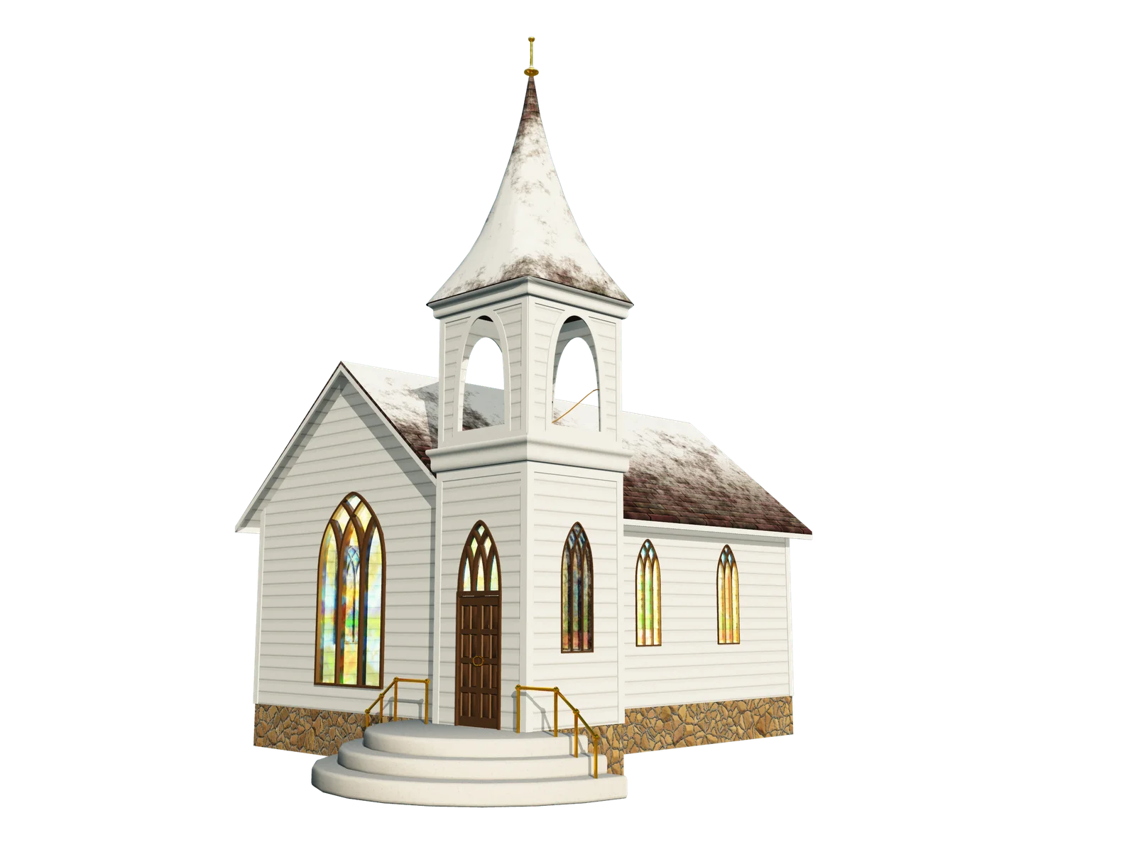 Serene White Country Church Clipart with Elegant Architectural Details