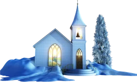 Serene Winter Blue Church Clipart with Frosty Landscape and Elegant Spire