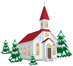 Serene Winter Landscape with Charming White Church Clipart Illustration