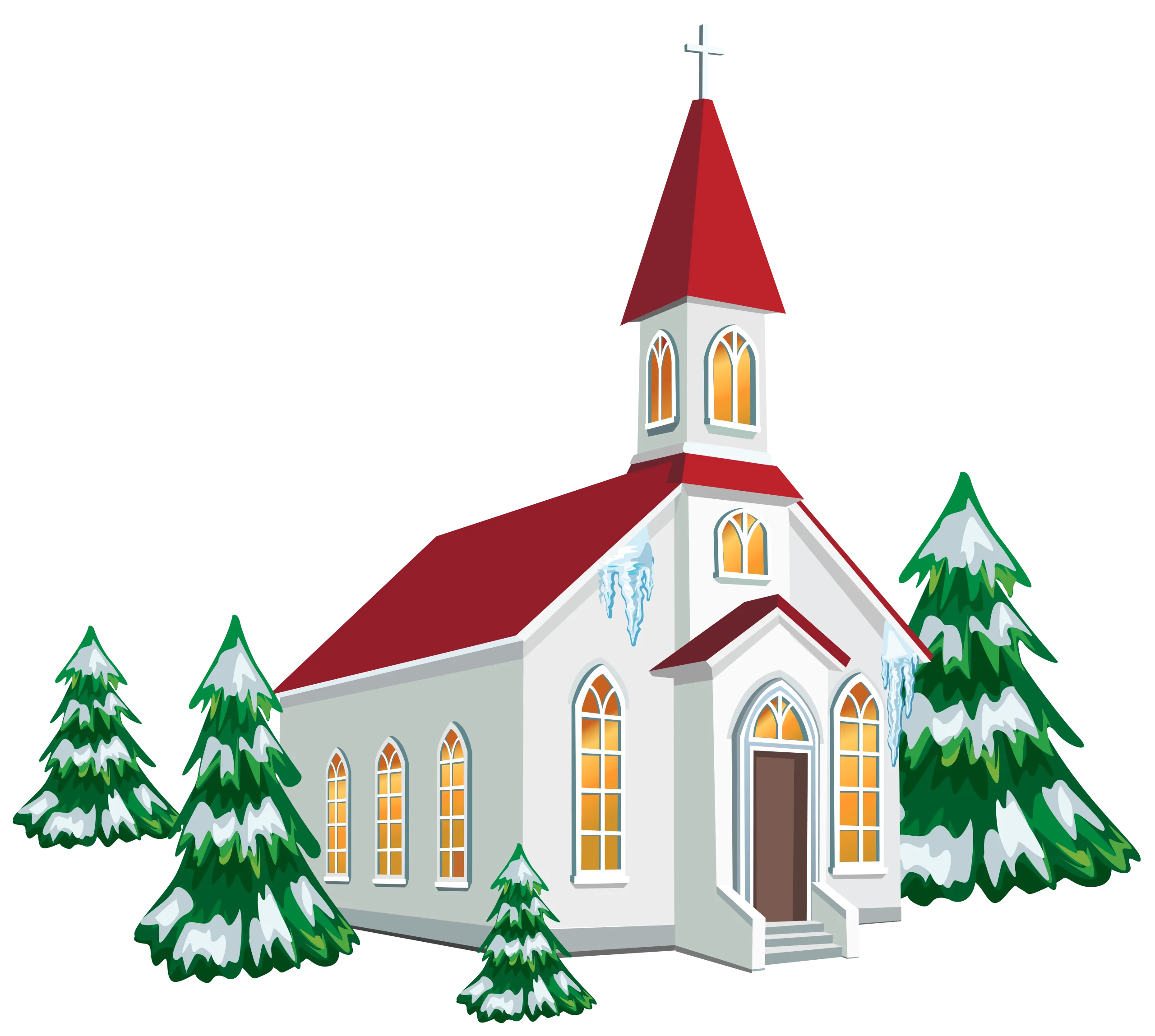 Serene Winter Landscape with Charming White Church Clipart Illustration