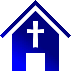 Simple Blue Church Building Silhouette with Cross Clipart Design
