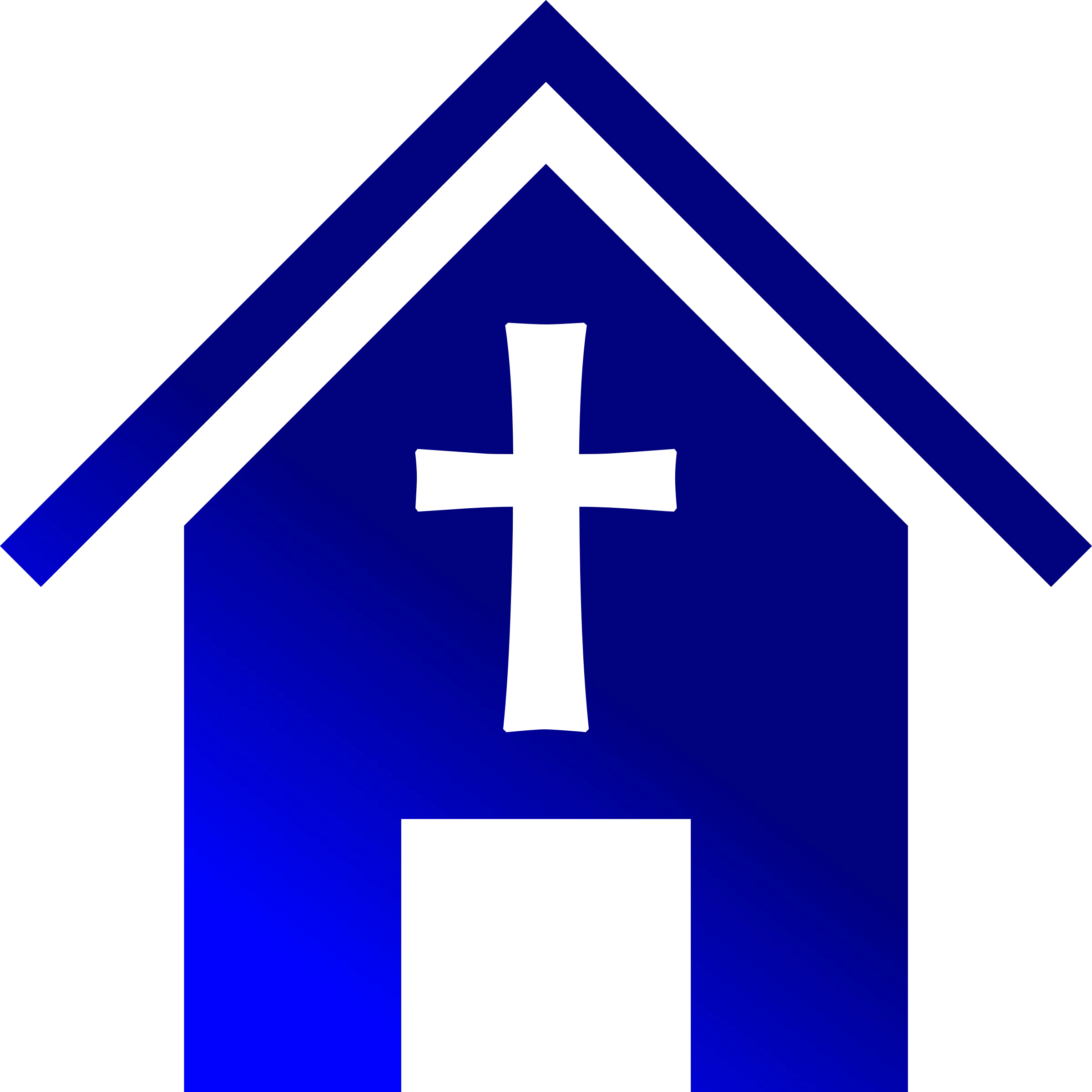Simple Blue Church Building Silhouette with Cross Clipart Design