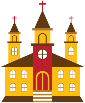 Traditional Symmetrical Church Architectural Clipart with Crosses and Windows