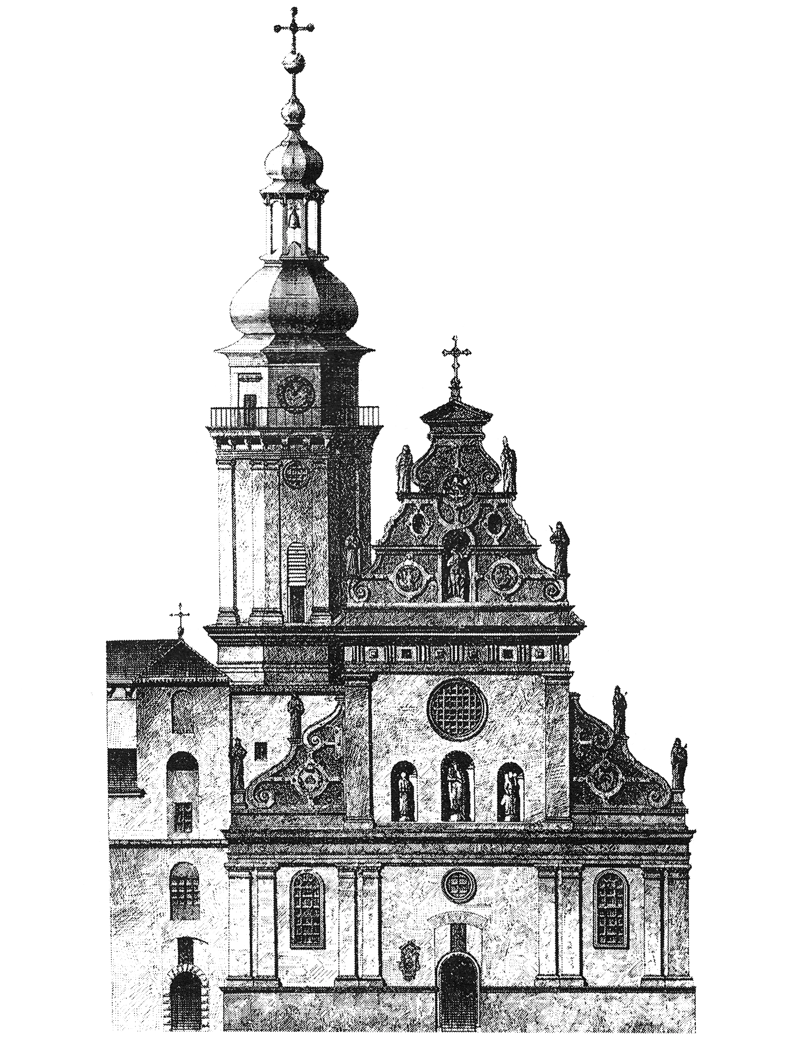 Vintage Architectural Sketch of Ornate European Church Clipart Design