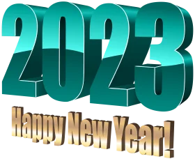 3D Graphic Design Clipart Celebrating New Year 2023 with Metallic Teal Typography