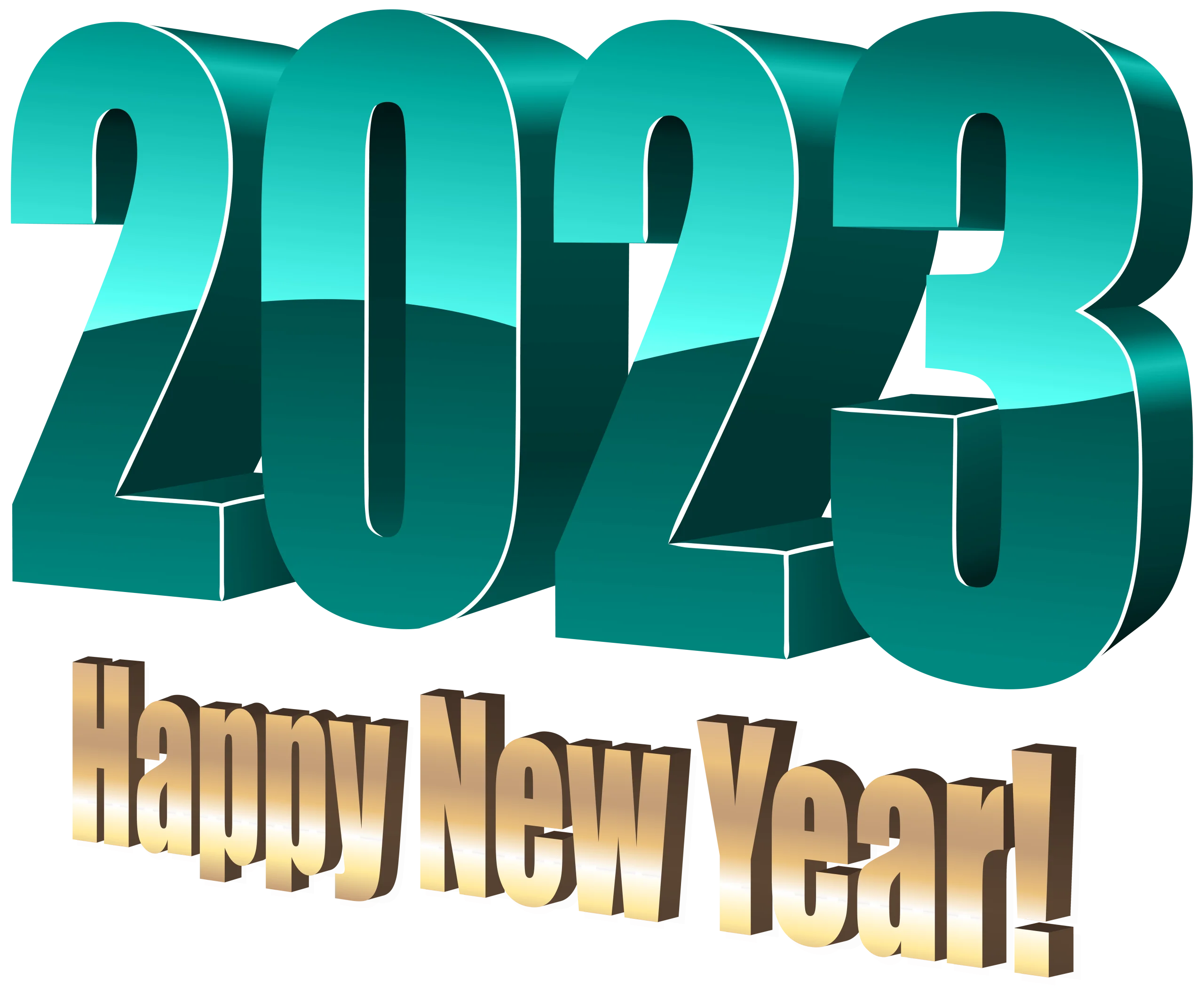 3D Graphic Design Clipart Celebrating New Year 2023 with Metallic Teal Typography