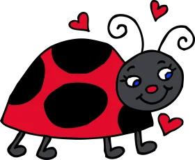 Adorable Cartoon Ladybug Clipart with Playful Hearts and Whimsical Design