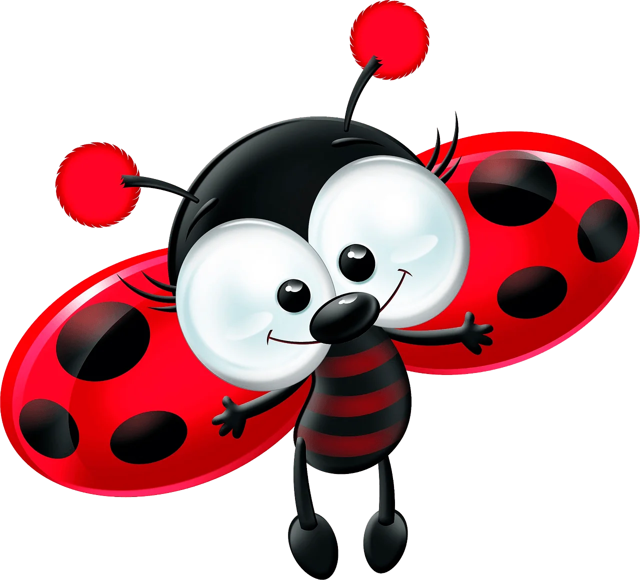 Adorable Cartoon Ladybug Clipart with Playful Pose and Expressive Eyes
