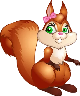 Adorable Cartoon Squirrel Clipart with Pink Bow and Cheerful Expression