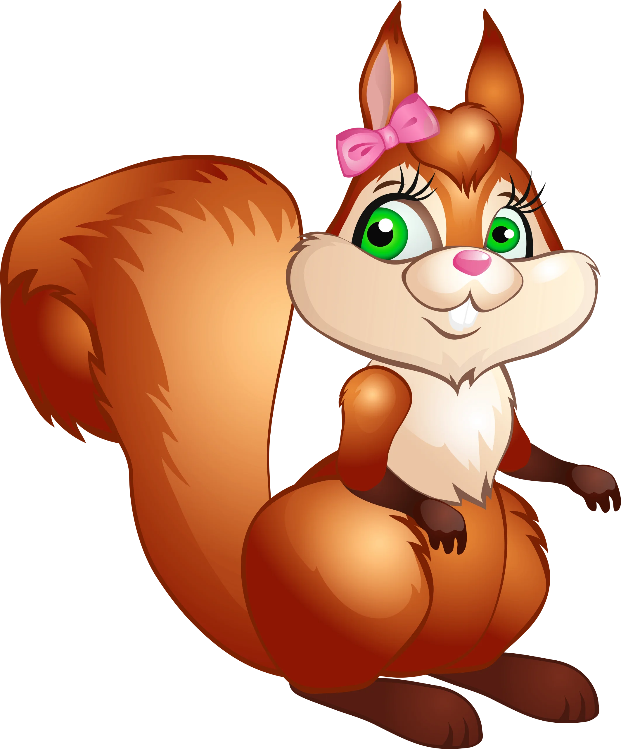 Adorable Cartoon Squirrel Clipart with Pink Bow and Cheerful Expression