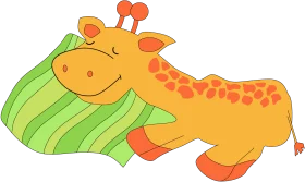 Adorable Dreamy Giraffe Resting on Soft Green Pillow Clipart Illustration