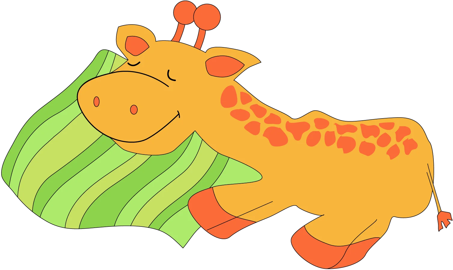 Adorable Dreamy Giraffe Resting on Soft Green Pillow Clipart Illustration