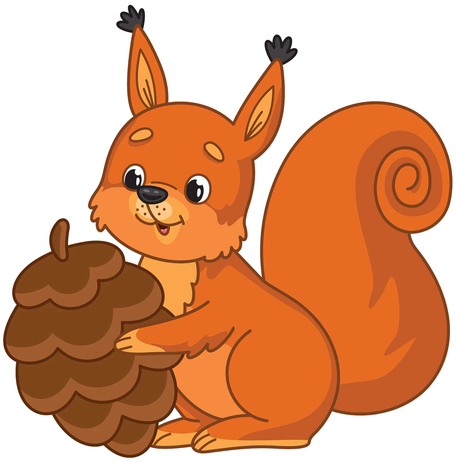 Adorable Orange Squirrel Clipart Holding a Cozy Pine Cone Illustration