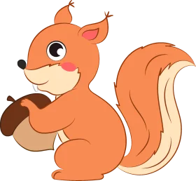 Adorable Orange Squirrel Clipart Holding Acorn with Cute Cartoonish Design