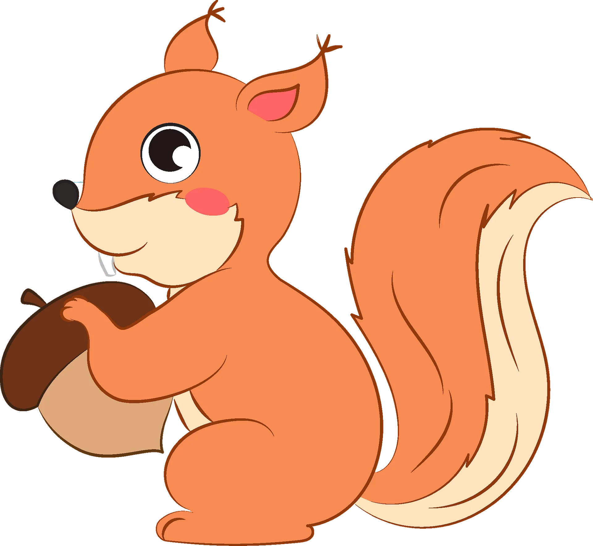 Adorable Orange Squirrel Clipart Holding Acorn with Cute Cartoonish Design