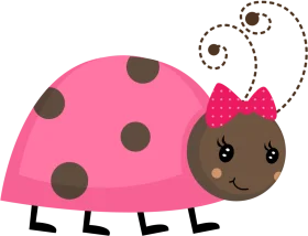 Adorable Pink Ladybug Clipart with Cute Bow and Whimsical Design for Kids