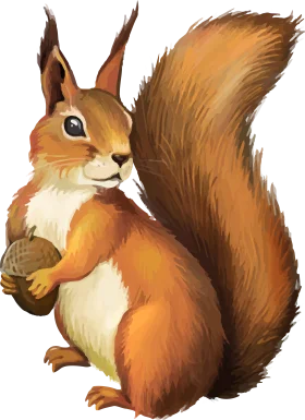 Charming Red Squirrel Clipart with Fluffy Tail and Acorn Companion