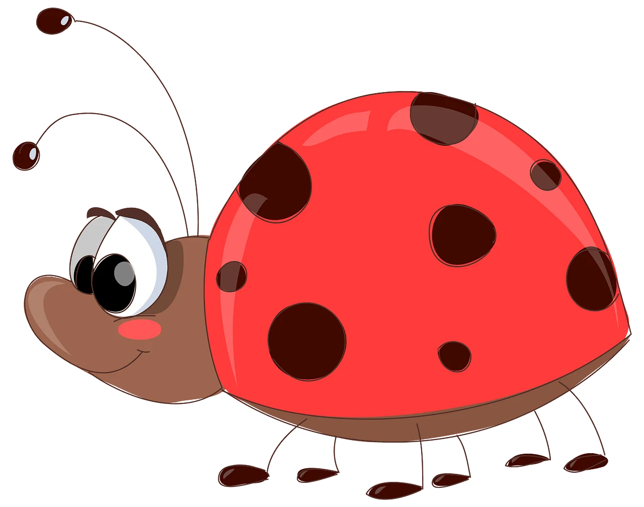 Cheerful Cartoon Ladybug Clipart with Playful Expression and Spotted Shell