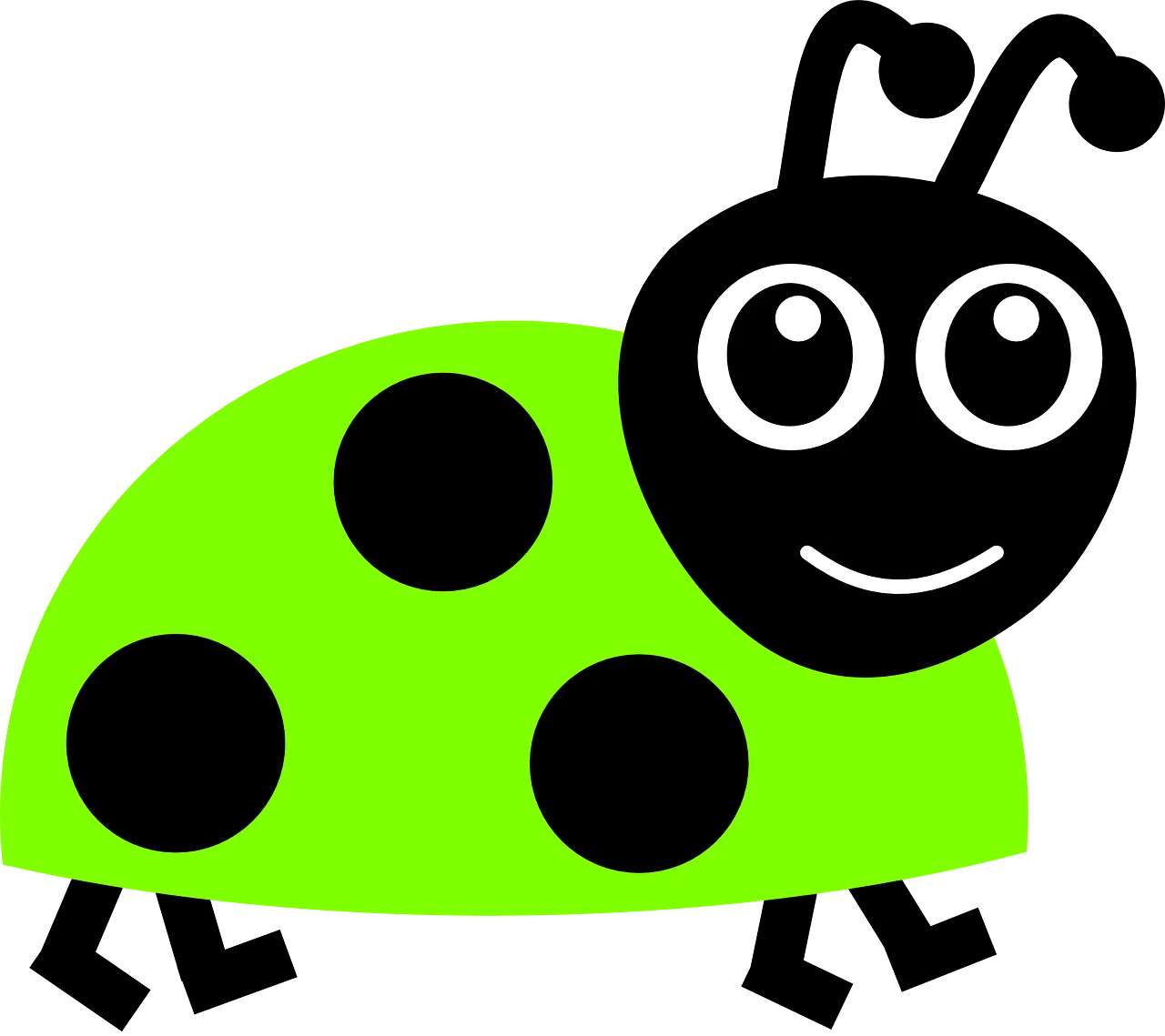 Cheerful Lime Green and Black Cartoon Ladybug Clipart Design for Kids