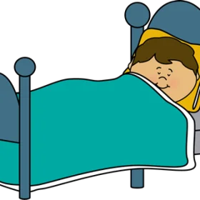 Cozy Bedtime Clipart: A Peaceful Slumber on a Teal Blue Bed