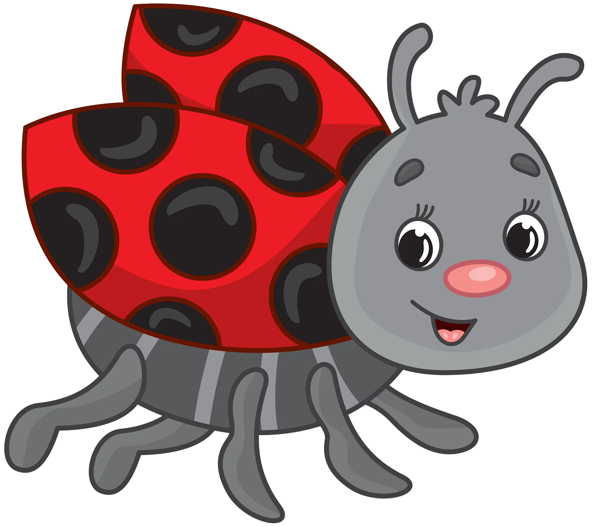 Cute Cartoon Ladybug Clipart: Adorable Gray and Red Insect Character Design