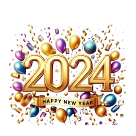 Dazzling 2024 New Year Celebration Clipart with Balloons and Confetti Explosion