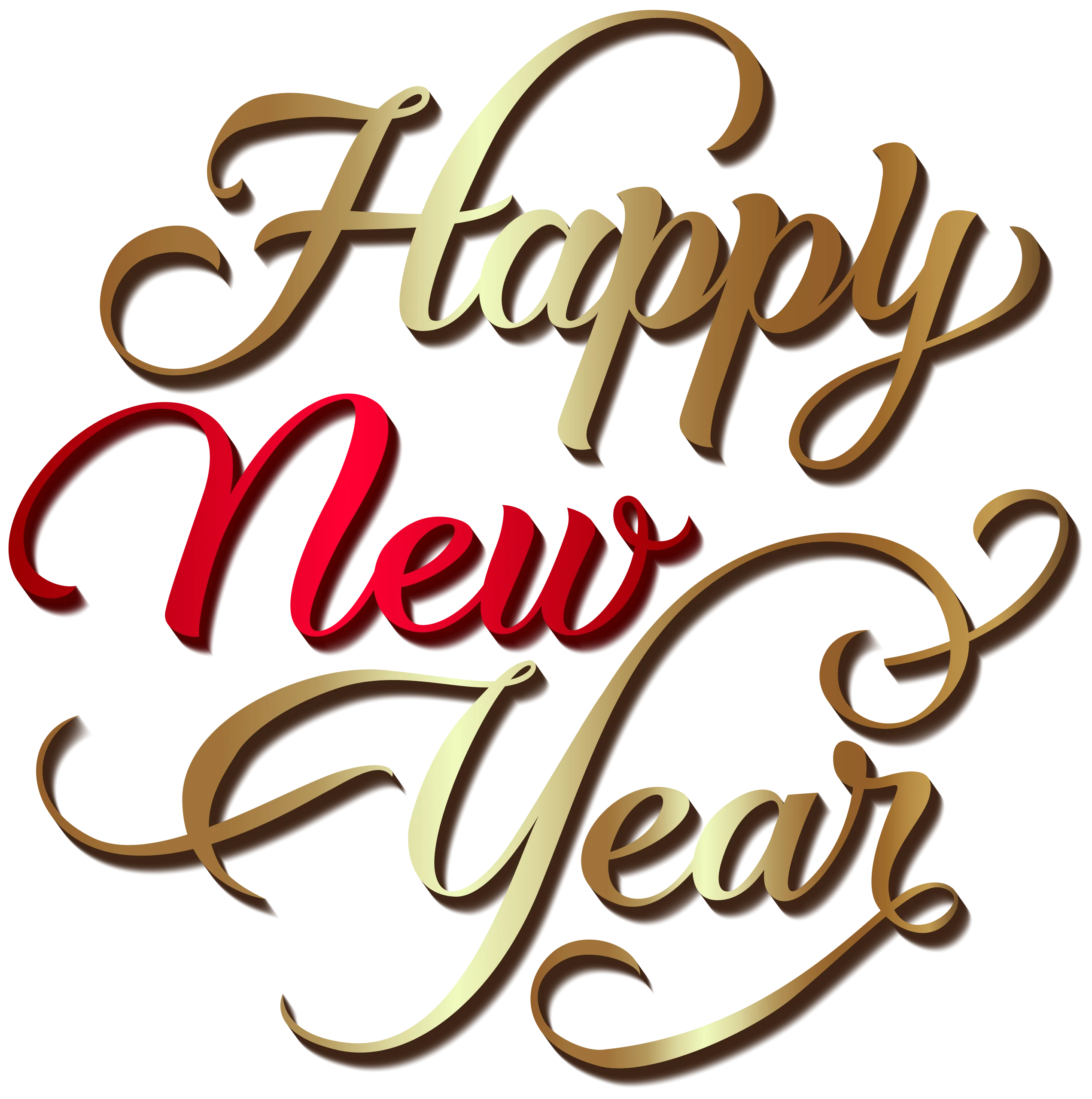 Elegant Gold and Red Calligraphy Happy New Year Clipart Design