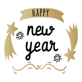 Elegant New Year Celebration Clipart with Gold Banners and Festive Stars