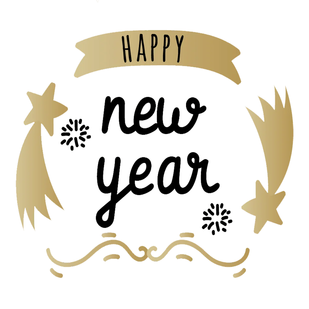 Elegant New Year Celebration Clipart with Gold Banners and Festive Stars