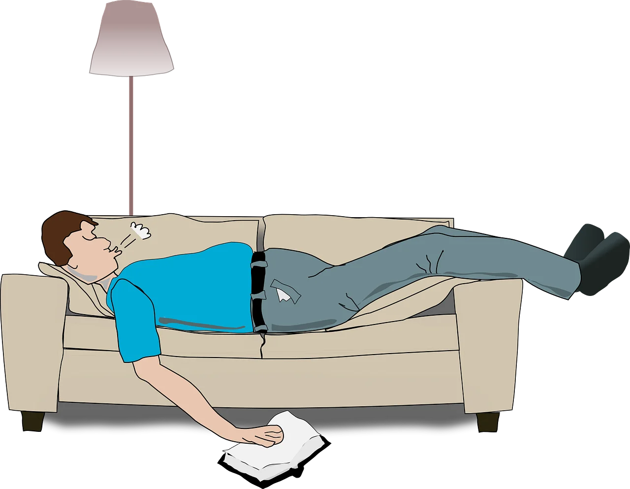 Exhausted Person Napping on Comfortable Sofa with Smartphone Nearby Clipart