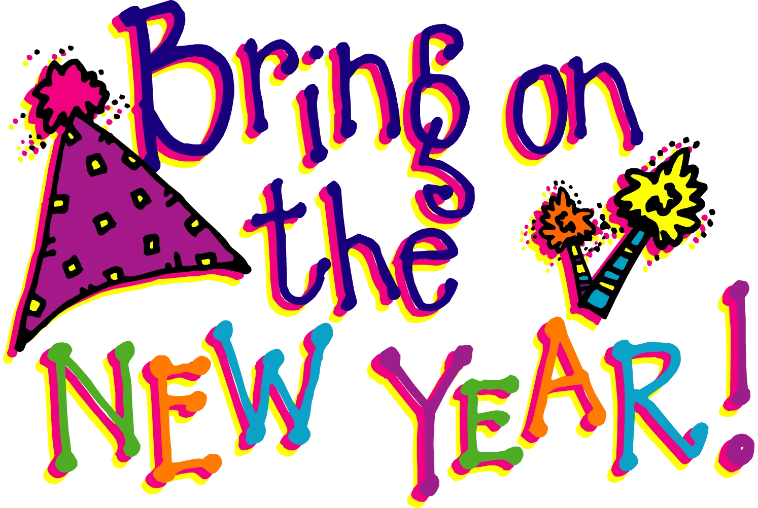 Festive and Colorful New Year Celebration Clipart Design with Party Elements