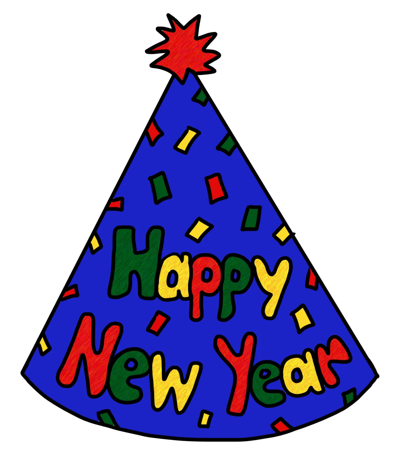 Festive Celebration New Year Clipart with Colorful Cone-Shaped Party Hat Design