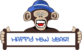 Festive Monkey Mascot Celebrating New Year with Cheerful Greeting Clipart Design