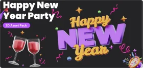 Festive New Year Party Celebration Clipart with Sparkling Wine Glasses