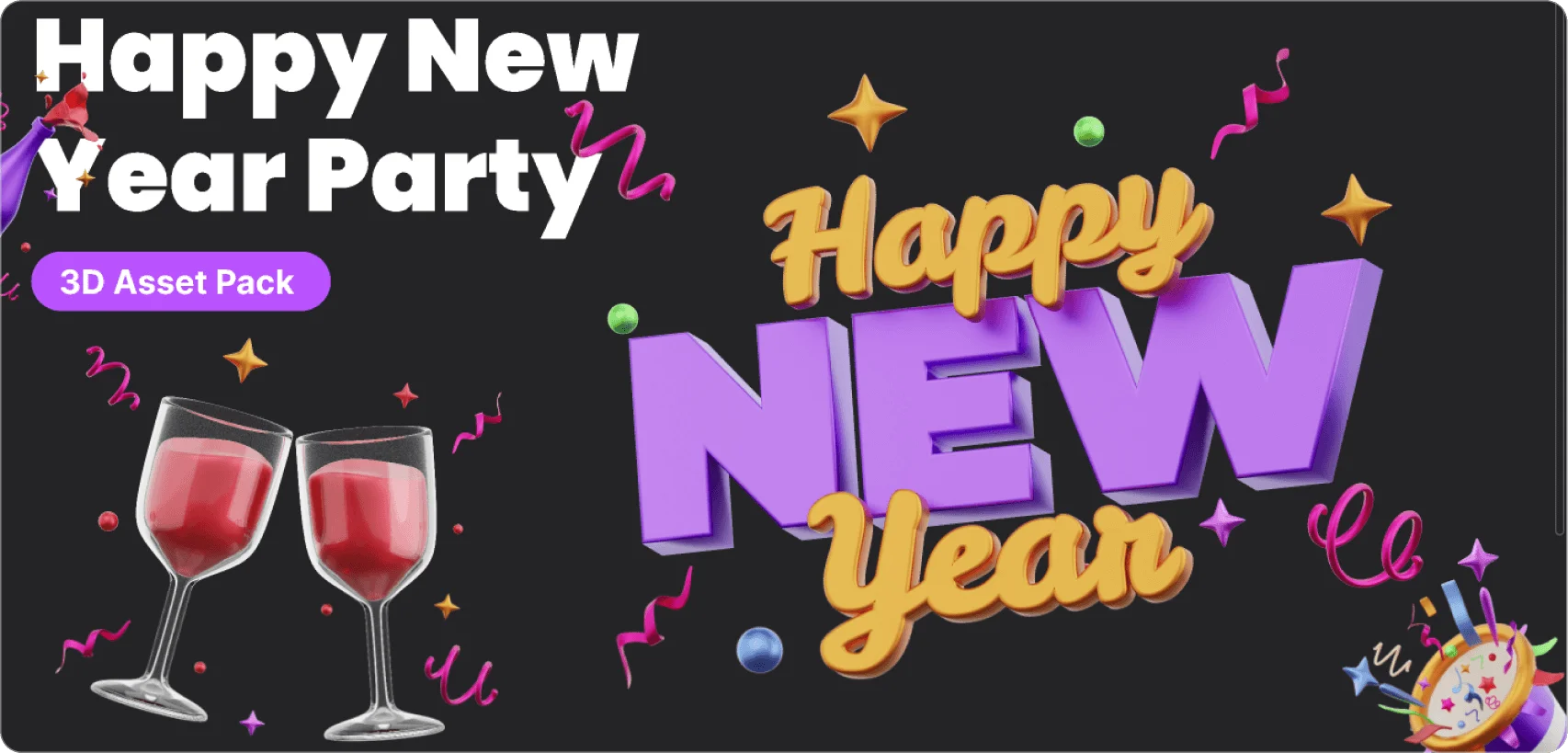 Festive New Year Party Celebration Clipart with Sparkling Wine Glasses