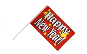 Festive Red Happy New Year Celebration Handheld Clipart Flag Design