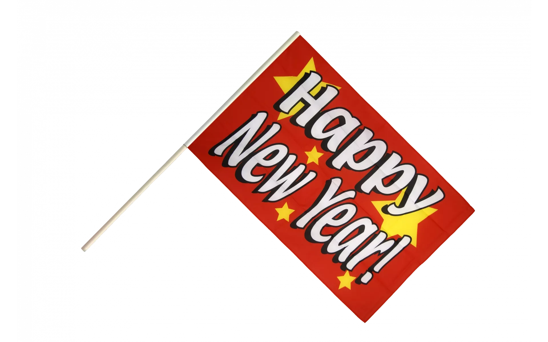 Festive Red Happy New Year Celebration Handheld Clipart Flag Design