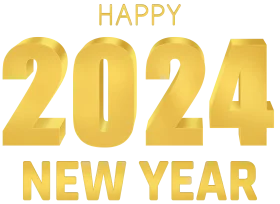 Golden 2024 New Year Celebration Clipart Design with Metallic Dimensional Typography