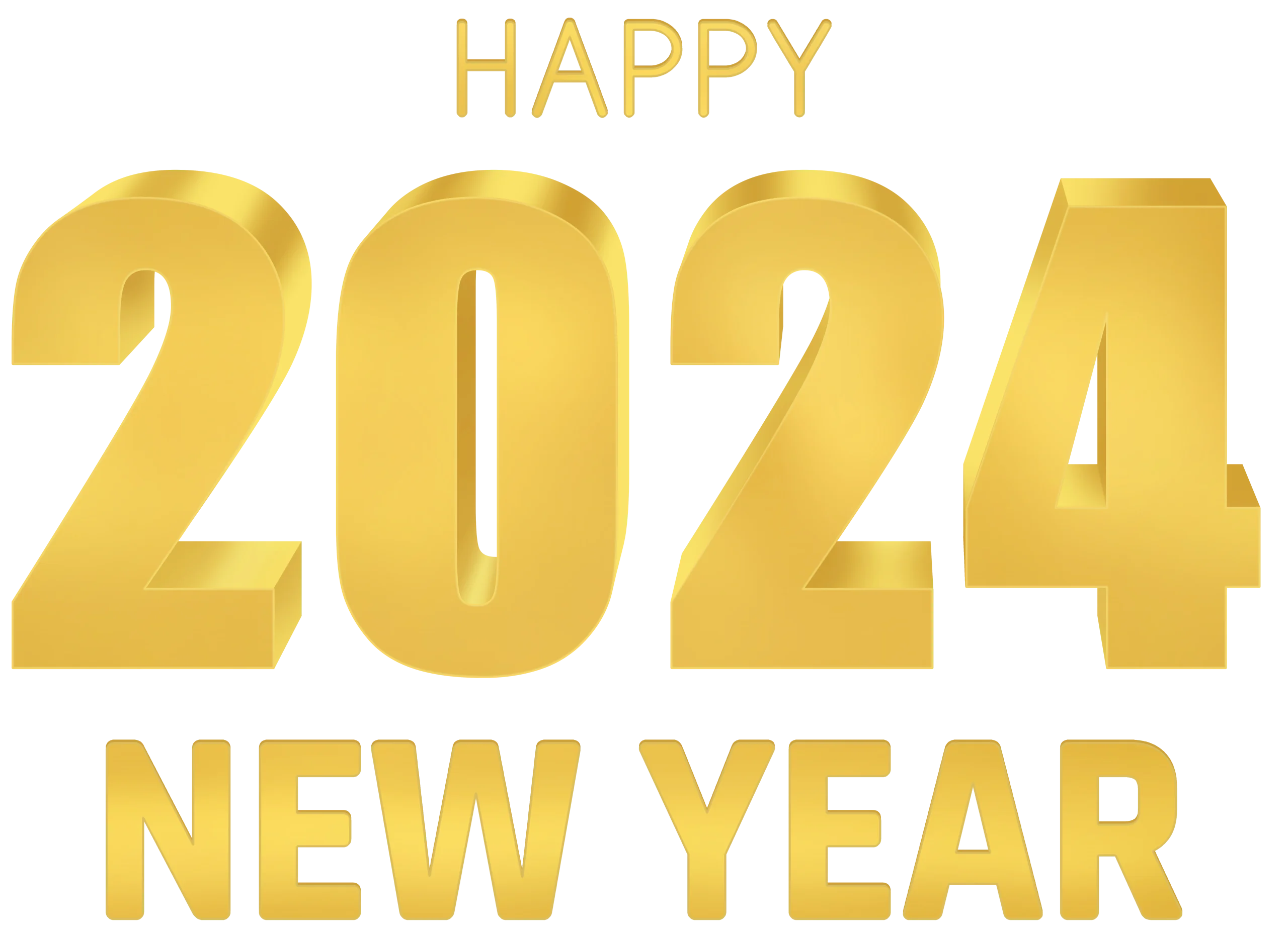 Golden 2024 New Year Celebration Clipart Design with Metallic Dimensional Typography